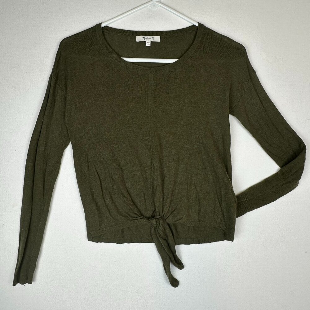 Madewell Fine Gauge‎ Tie Front Sweater in Foliage Green